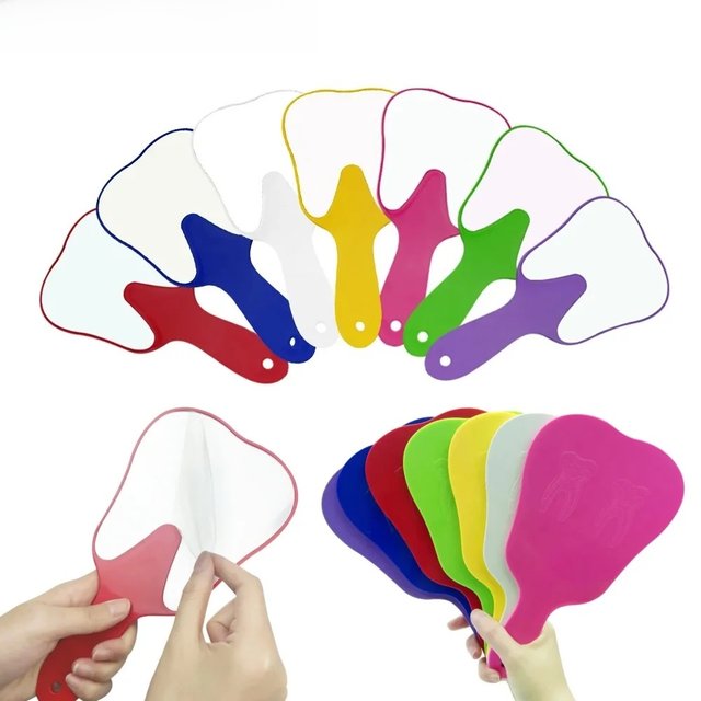 1Pcs Tooth Shaped Handheld Mirror PVC Unbreakable Hand Mirror Dental Mouth Examination Makeup Mirror Dentistry Accessories Gifts
