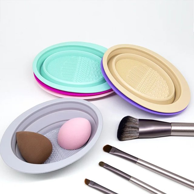 Silicone Foldable Makeup Brush Oval Wash Brush Pad Collapsible Silicone Wash Brush Wrist Makeup Cleaning Beauty Tool