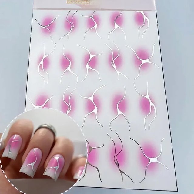 1Pcs 5D Pink Blush Gradient Nail Stickers Silver French Irregular Line Nail Art Decals Self-Adhesive Gradient French Line Decora
