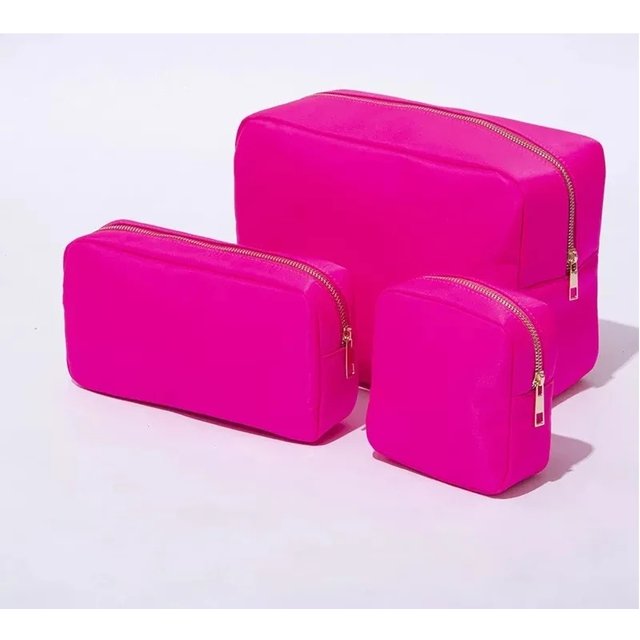 Stock Wholesale Multi Colors Waterproof Nylon Pouch Cosmetic Bag Women Letters Patch DIY Makeup Bag Teens large toiletry bag