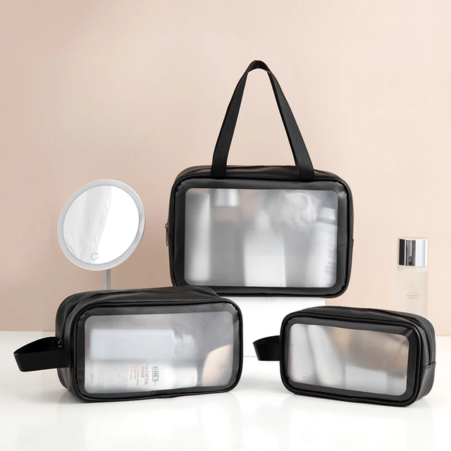 Large Capacity Makeup Bag Transparent PVC Waterproof Travel Toiletry Bag Cosmetics Organizer Storage Tote Clear 3Pcs Wash Bags