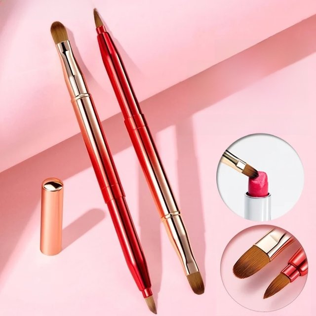 Retractable Lipstick Brushes Double Headed Professional Lip Gloss Brush Applicator with Protect Cap Women and Girls Makeup Tool