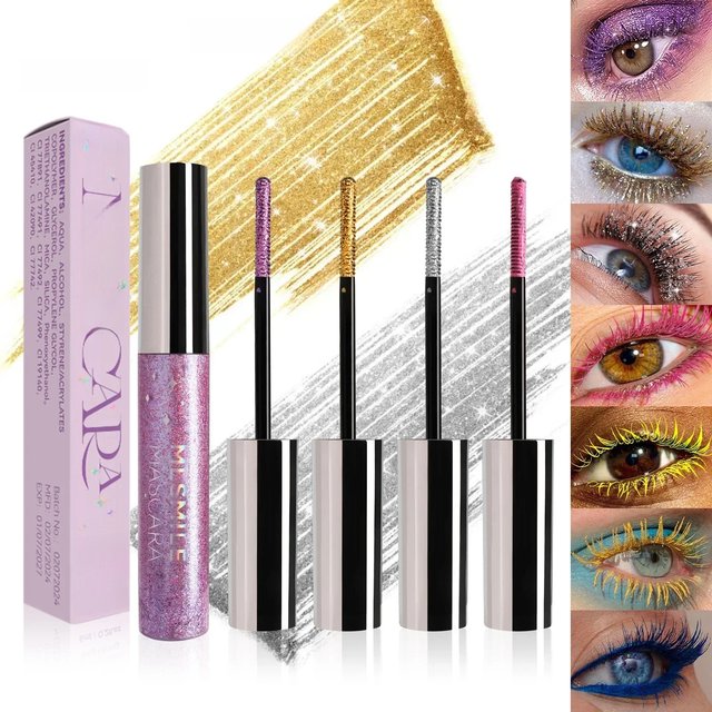 Colorful Glitter Mascara, Waterproof Long Lasting Thickening Lengthening Anti-Smudge Mascara, Tint Rich Color Sparkly Mascara
