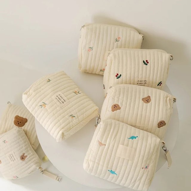 Ins Cotton Diaper Bag for Stroller Hanging Bag Baby Items Nappy Caddy Organizer Mommy Bag Zipper Cute Women Makeup Bags Kids
