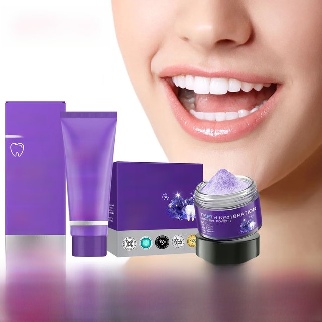 Teeth Restoration Mineral Powder Teeth Whitening Remove Stain Oral Clean Fresh Breath Improve Smell Purple Bleaching Toothpaste