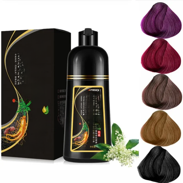 500ML Natural Soft Shiny Brown Golden Hair Dye Shampoo Wine Red Purple Hair Color Shampoo Black Grey Hair Removal for men Women