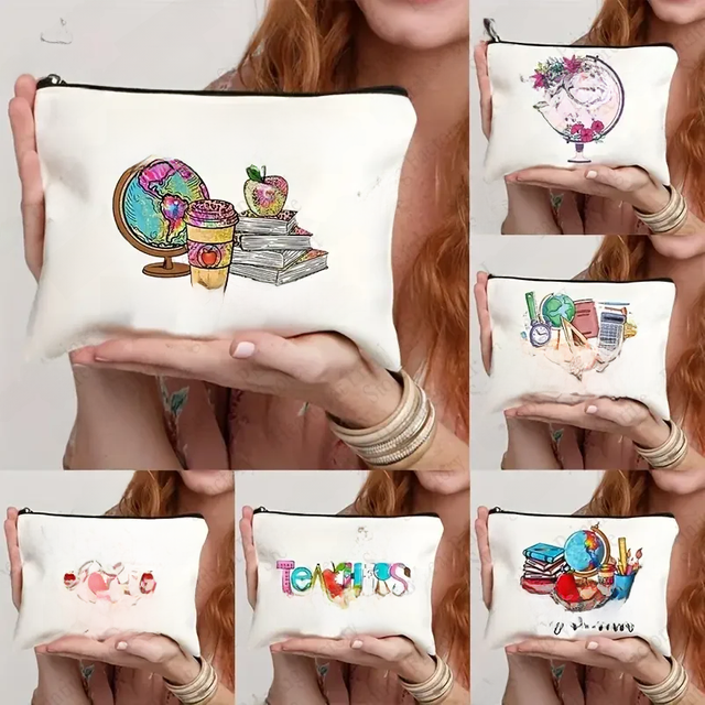 Teacher Change The World Print Cosmetics Bags Toiletry Bag Graduation Gift for Teachers Back To School Pencil Case for Teacher