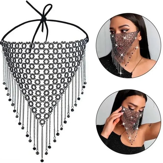 Sequins Shiny Rhinestone Tassel Face Mask Bling Veil Mask Reusable Metal Crystal Dance Party Masquerade Face Jewelry Accessories