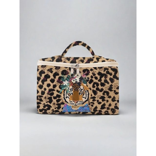1pc,Tiger pattern printed portable travel cosmetics, large capacity travel storage bag, cute and fashionable makeup bag