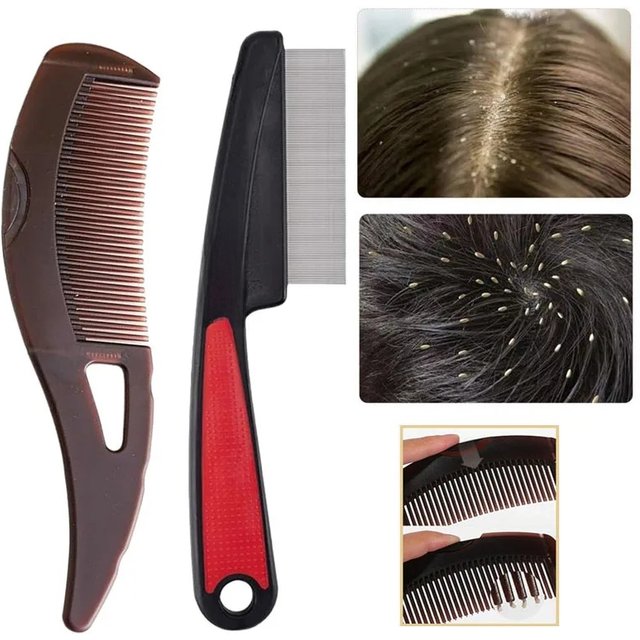 2pcs Dandruff Comb Set Fine Tooth Comb Scalp Psoriasis Comb Scalp Oil Buildup Removal Wide Hollow Tooth Button Hairbrush Combs
