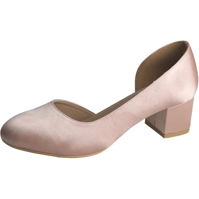 Wedopus Customized Block Heel Women Pumps 5CM Low Heel Wedding Shoes Blush Satin Bridesmaid Shoes Clsoed Toe