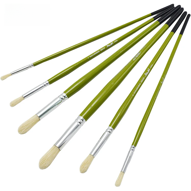 Jowoart 6pcs/Set Round head pig oil paint pen Hard hair brush art supplies Long birch rod Drawing acrylic paint artist supply