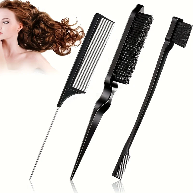 3PCS Hair Brush Set 6-colors Comb set Hair Styling Comb Including Dual Sided Edge Brush & Rat Tail Comb for women Girl Barber