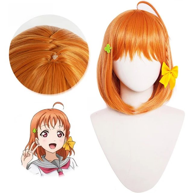 Aqours Takami Chika Cosplay Wig LoveLive ! Sunshine !! School Idol Project Orange Short Straight Synthetic Facial Hair