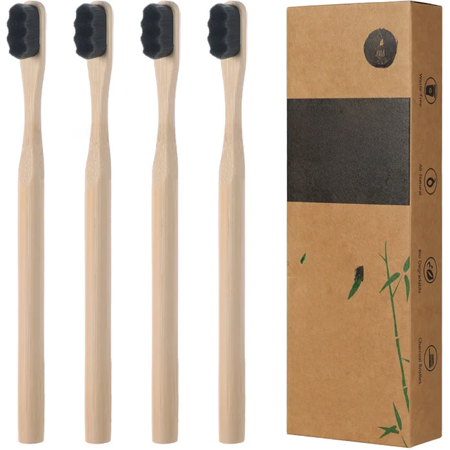 4Pcs Bamboo Toothbrush Biodegradable 20000 Extra Soft Natural Bristle Toothbrush,Toothbrushes for Sensitive Teeth Gum Recession