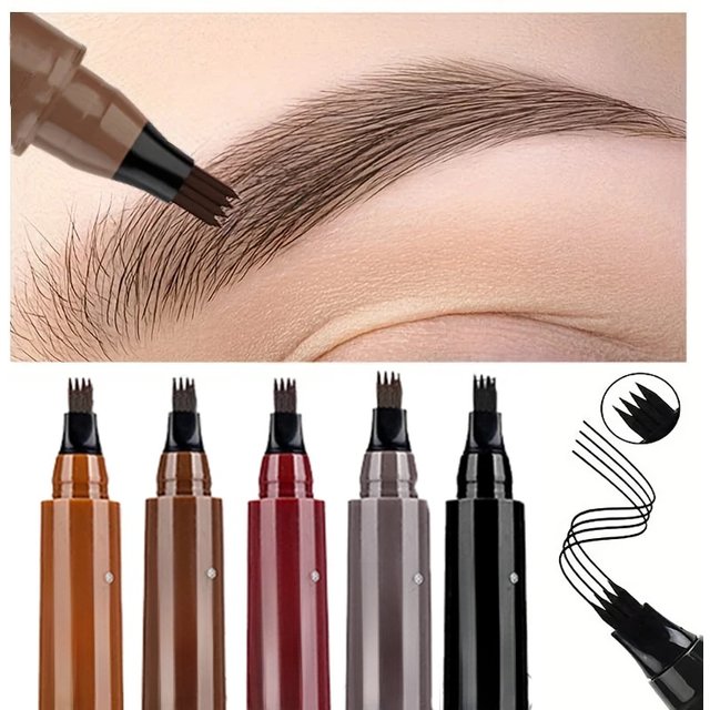 5 Colors 1pc Eyebrow Pen Waterproof 4 Split Tip Eyebrows Pen Eyebrow Tattoo Pen Waterproof Liquid Black Eyebrow Makeup Pencil