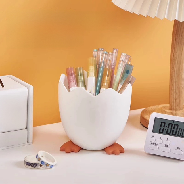 Kawaii Eggshell shape Pen Pencil Pot Pen Holder Stationery Storage Container Desk Organizer Cosmetic Storage Makeup Brush Bucket