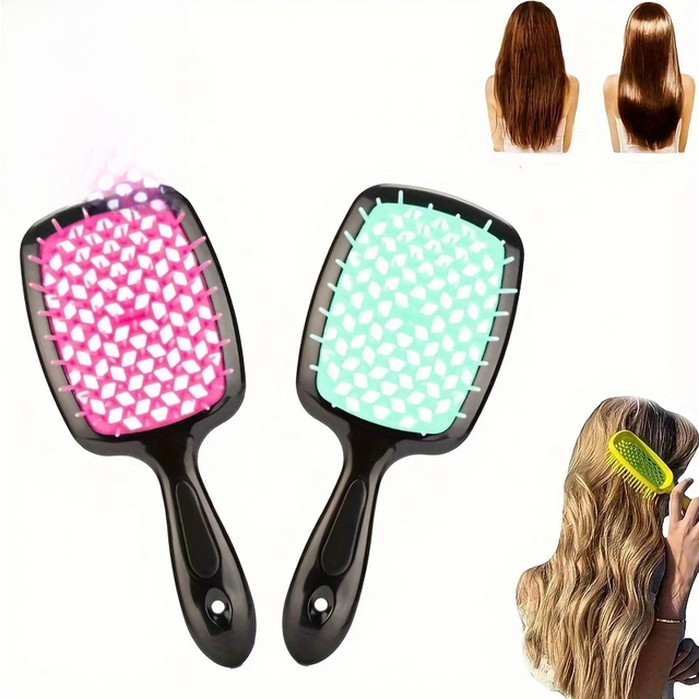 2pcs/set Detangling Hair Brush - Anti-Static Scalp Massaging Hollow Out Design Easy Detangling Wet or Dry Use DIY StylingTools
