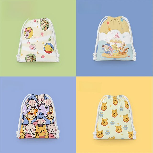 Disney Cartoon Drawstring Bag 14x16cm Winnie the Pooh Cute Portable Bag Cosmetic Bag Student Storage Bag Kids Birthday Gift
