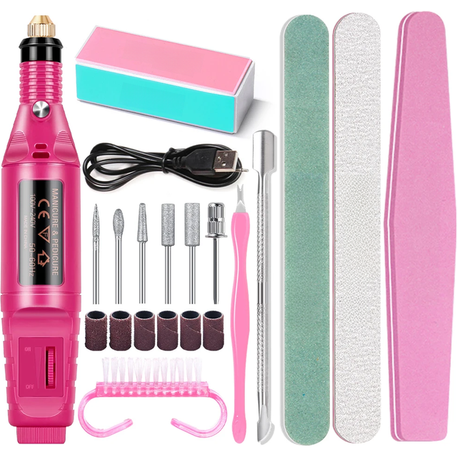 YIKOOLIN Electric Nail Drill Machine Set Portable Nail File Equipment Strong Nail Polishing Tool USB Manicure Electric Tool