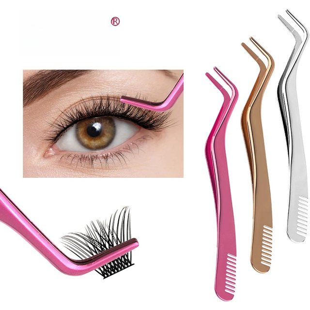 1PC Eyelash Tweezer Stainless Steel Anti-Static Eyelash Extensions tweezers Makeup Tools