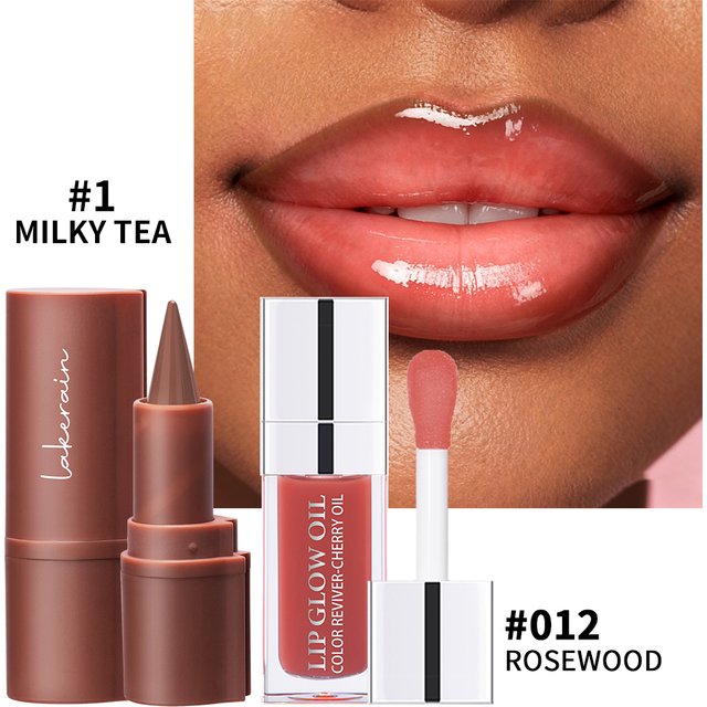 2pcs Nude Lip Combo Set Dark Brown Lip Liner With Glossy Pink Nude Gloss Shiny Long Lasting Lip Glossy Lips Lightweight Feel Ma