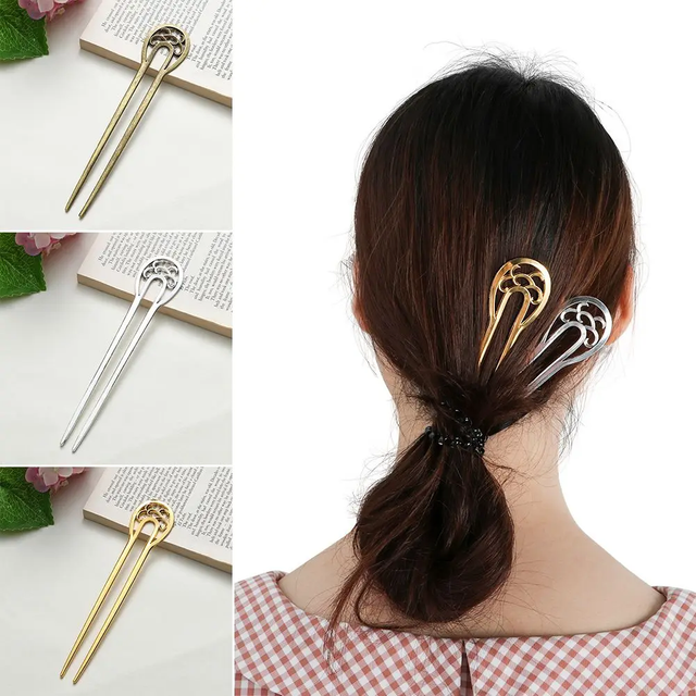 Fashion Hair Care Alloy Styling Tools U-shaped hairpin Hairpin Double wavy flower Metal Hair Stick