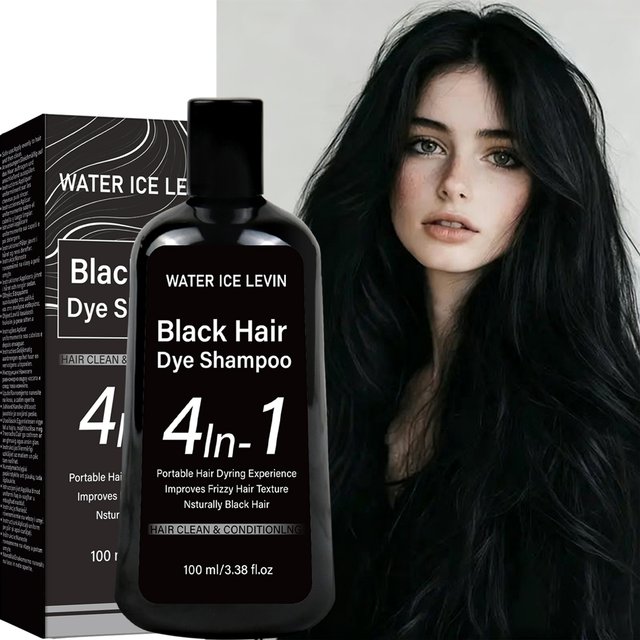 Water Ice Levin Natural Black Hair Dye Shampoo 100ml Ginger Ginseng Plant Extract Mild Coloring Smooth Dry Frizzy Hair
