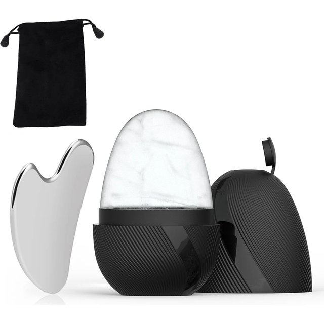 Ice Face Roller & Stainless Steel Gua Sha Tool Set, Facial Massager Ice Roller Skin Care Tool Beauty Set Lifting Contouring Tool