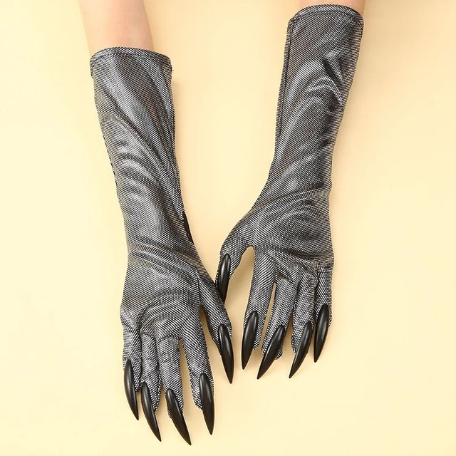 New Halloween Makeup Witch Nail Ghost Cat Demon Paw Gloves Cosplay Black Elastic Satin Stage Performance Women Long Mittens