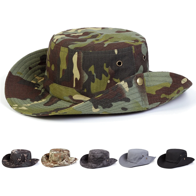 Men Plaid Camouflage Drawstring Large Eaves Bucket Hats Fishermen Caps Outdoor Casual Cap Men Sunscreen Hat Adventure Hat
