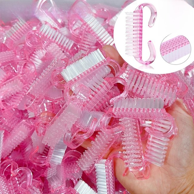 5Pcs/Set Pink Plastic Dust Cleaner Brushes Nail Hand Scrubbing Cleaning Brush Gel Polish Powder Cleaning Remover Makeup Brush