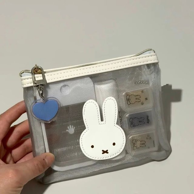 Miffy Rabbit Makeup Bag Kawaii Anime Embroidered Mesh Bag Lipstick Air Cushion Storage Bag Girl Heart Small Bag Toys for Gifts