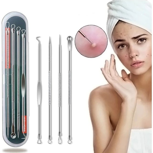 4PCS Acne Blackhead Comedone Black Spot Pimple Blemish Remover Skin Care Needle Facial Pore Cleanser Hook Beauty Cleaning Tool