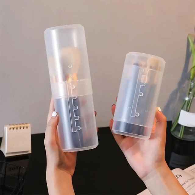Adjustable Height Large Capacity Makeup Brush Organizer - Portable Waterproof Transparent Plastic Storage Box with Dustproof Lid