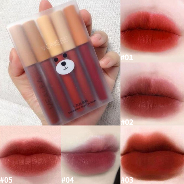 5pcs/Set Lip Gloss Set Matte Velvet Lipstick Easy to Color Lipstick Female Student Lip Gloss