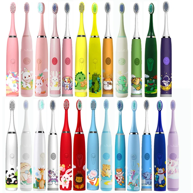 Children Electric Toothbrush Cartoon Kids With Replacement Head Ultrasonic IPX7 Waterproof Rechargeable Sonic Toothbrush