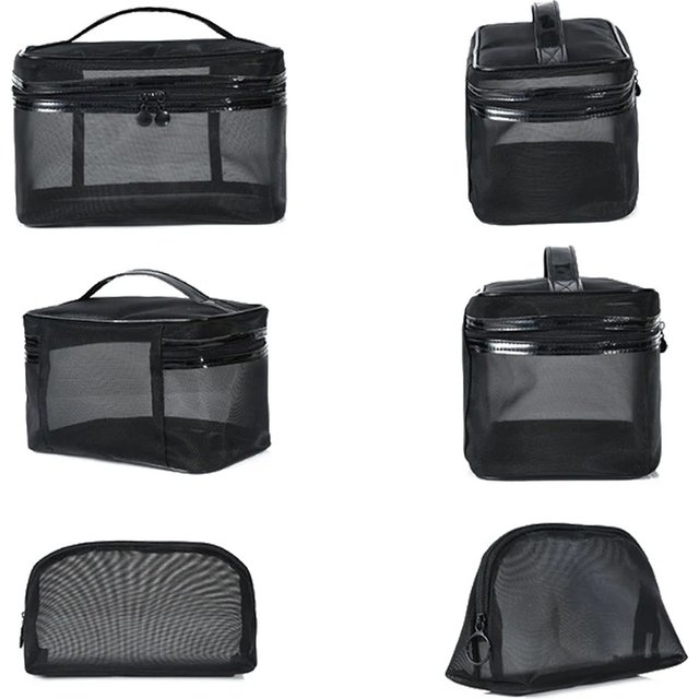 Transparent Mesh Cosmetic Bag Portable Travel Makeup Case Women's Zippered Organizer for Toiletries And Beauty Storage