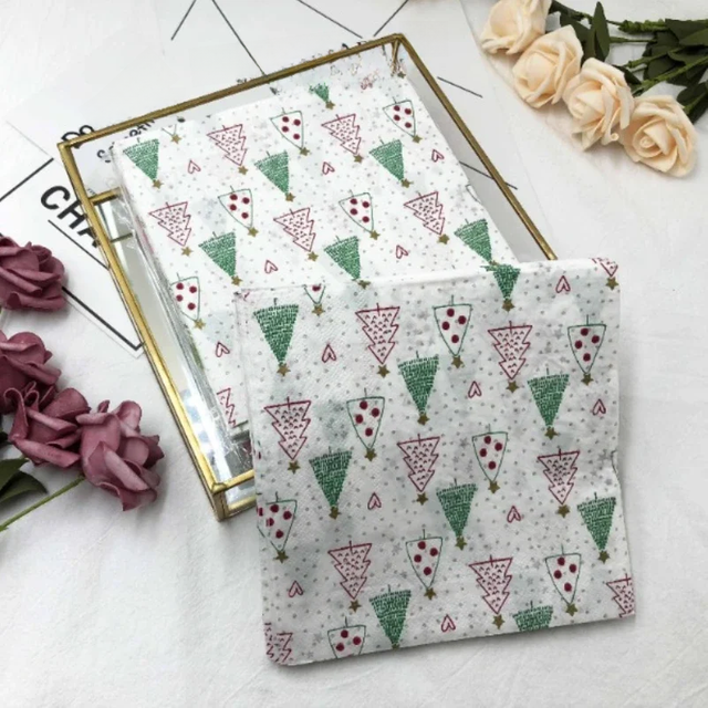 Christmas Tree Colorful Printed Napkin Square Paper Napkin Restaurant Cafe Folded Facial Tissue Christmas Party Paper Napkin 33