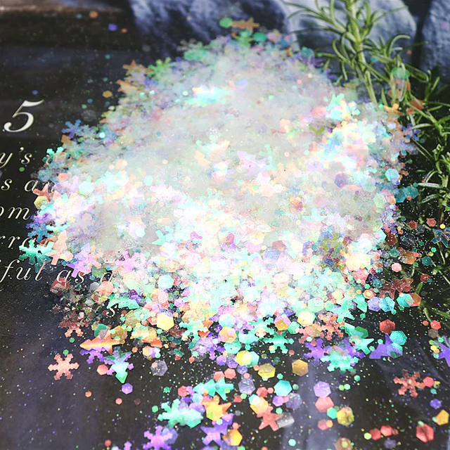 Nail Sequins Mixed Pentagram Point Snowflake Christmas Tree Sequins DIY Nail Drop Glue Slime Filling Cosmetics 10-20g
