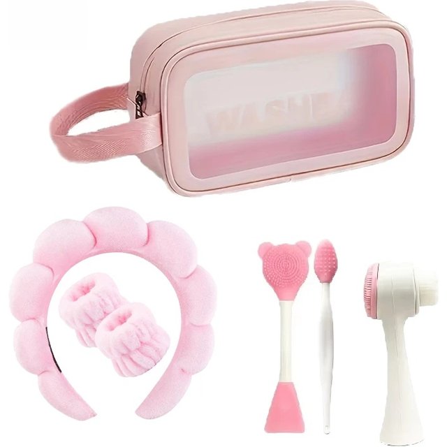 7-piece beauty makeup set, makeup tool kit, including 3-piece headband set, facial cleanser and facial cleaning tools, etc.