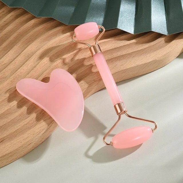 New 2PCS Gua Sha Facial Stone Facial Massager Roller Skin Care Tools Gousha Stone for The Face Roller Gouache Scraper LBHL07