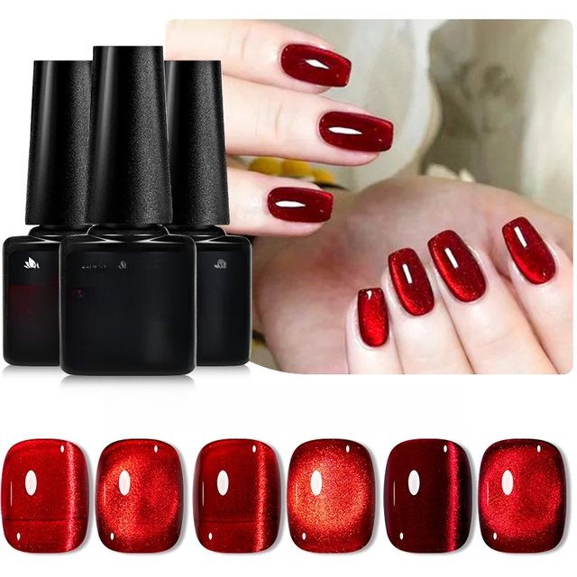 Mtssii 7ML Wine Red Cat Magnetic Gel Nail Polish Super Shiny Ruby Red Cat Eye Gel Soak Off UV Semi-Permanent Nail Art Varnish