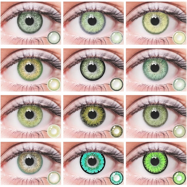 OVOLOOK-2pcs Green Coloured Contact Lenses with Graduated for Eyes Change Beautiful Pupil Cosmetic Lens Soft Hydrogel Contacts