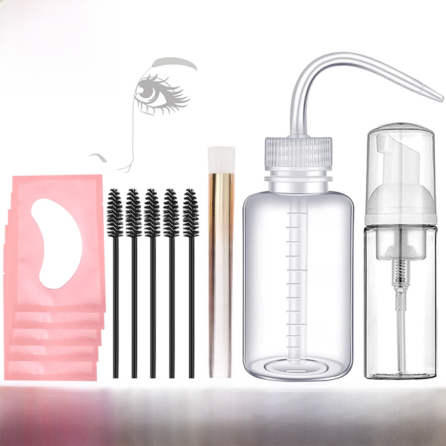13Pcs Eyelash Extension Cleaning Kit 5 in 1 Lash Shampoo Brush Soap Foam Washing Bottle Set Eyebrow Mascara Wand Eye Pad Patches