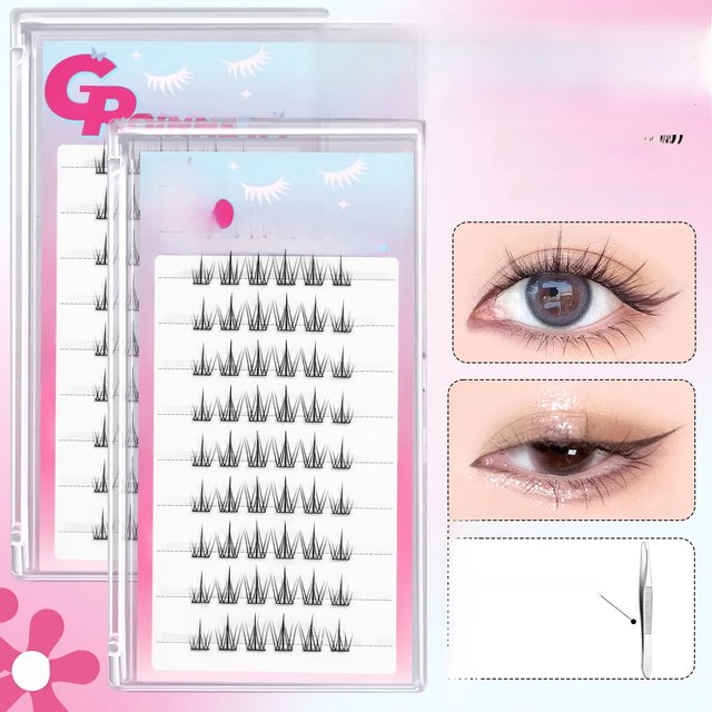GROINNEYA No Glue Lashes DIY Lash Clusters Set Manga Eyelashes Natural Long Individual Lashes Extension Glue Free Makeup