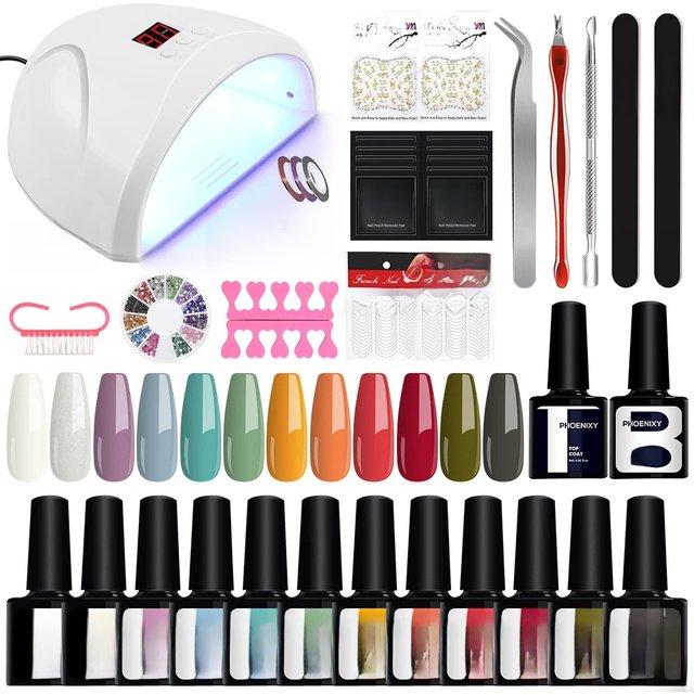 PHOENIXY 12 Colors Gel Nail Polish Set With 36W/54W UV LED Nail Lamp Semi Permanent UV Gel Varnish Manicure Tools Kit Beginner