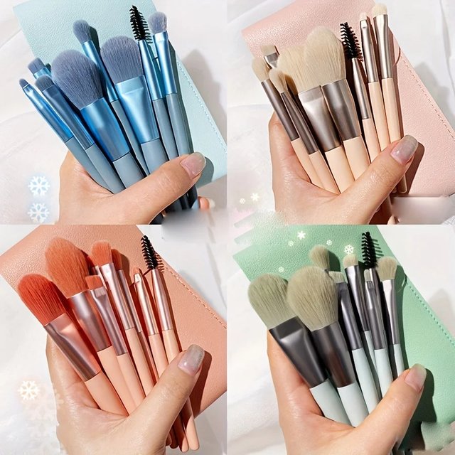 8Pcs Soft Bristle Makeup Brush Set - Portable Beginner-Friendly Tools for Eyeshadow/Blush/Lip/Lash Comb-Handled Travel Gift Set