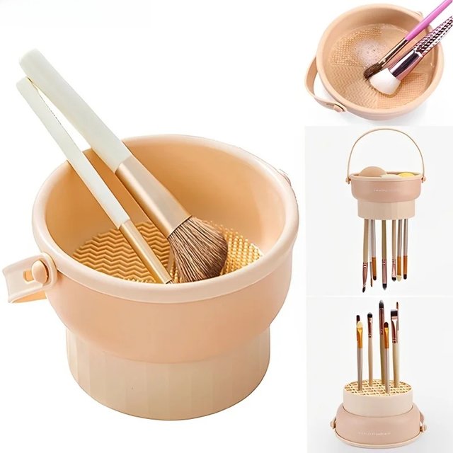 Makeup Brush Cleaner Mat 3 in 1 Silicone Washing Bowl with Brushes Scrubber Foldable Powder Puff Cosmetic Sponge Drying Tools