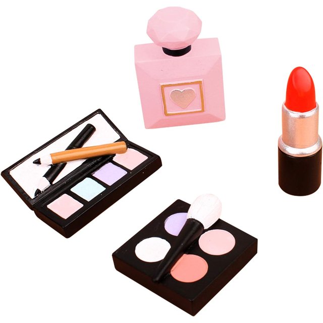 4 Pack Make up Cake Toppers Resin Cosmetics Lipstick Perfume Bottle Cake Decorations for Makeup Theme Birthday Party Supplies